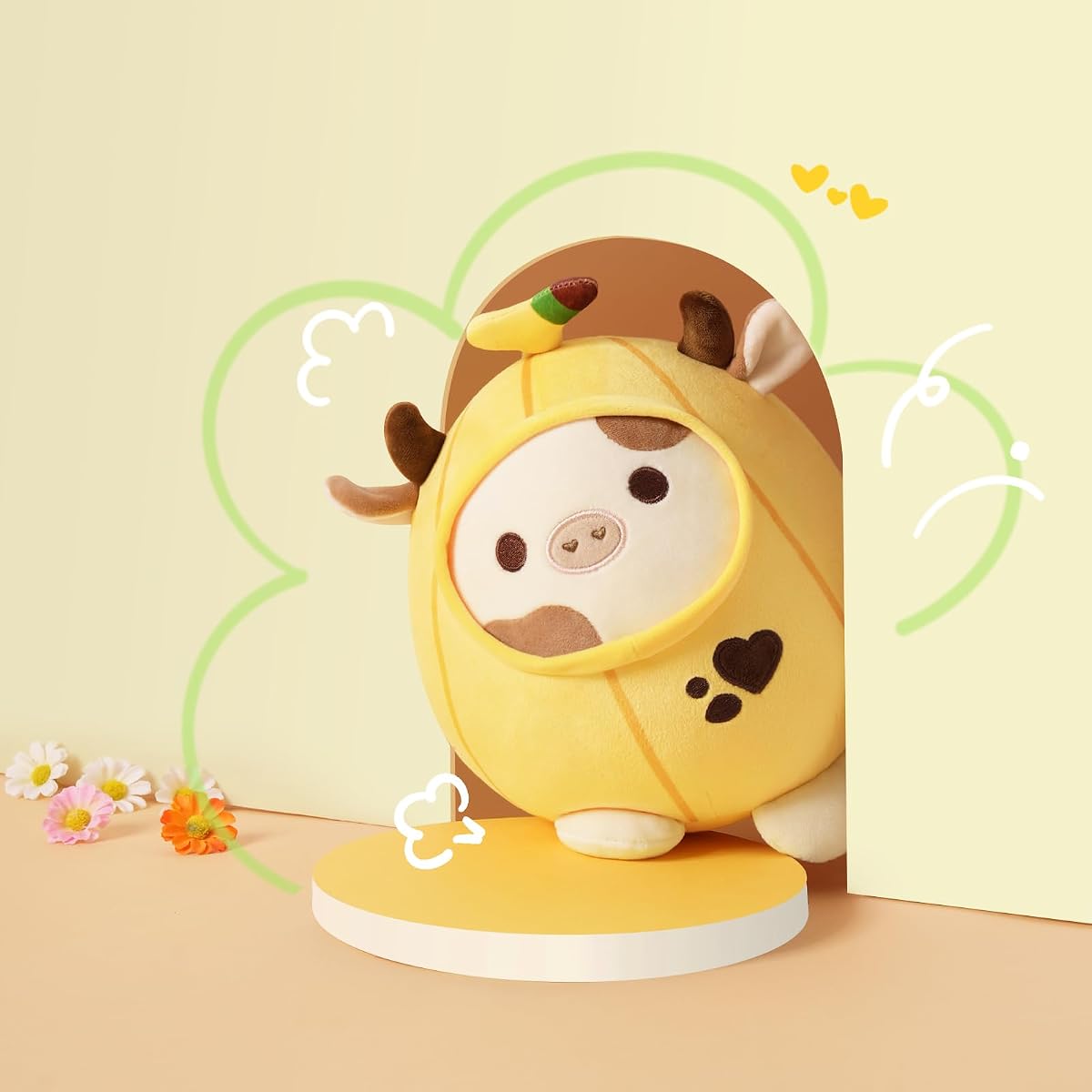 Banana Cow Plush Pillow Cow with Banana Outerwear — Yellow 8" — view 3