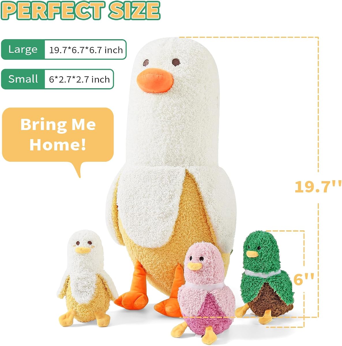 Banana Duck Plush 1 Mommy Banana Duck with 3 Babies Inside, 4 Pieces Set — 19.7" — view 5