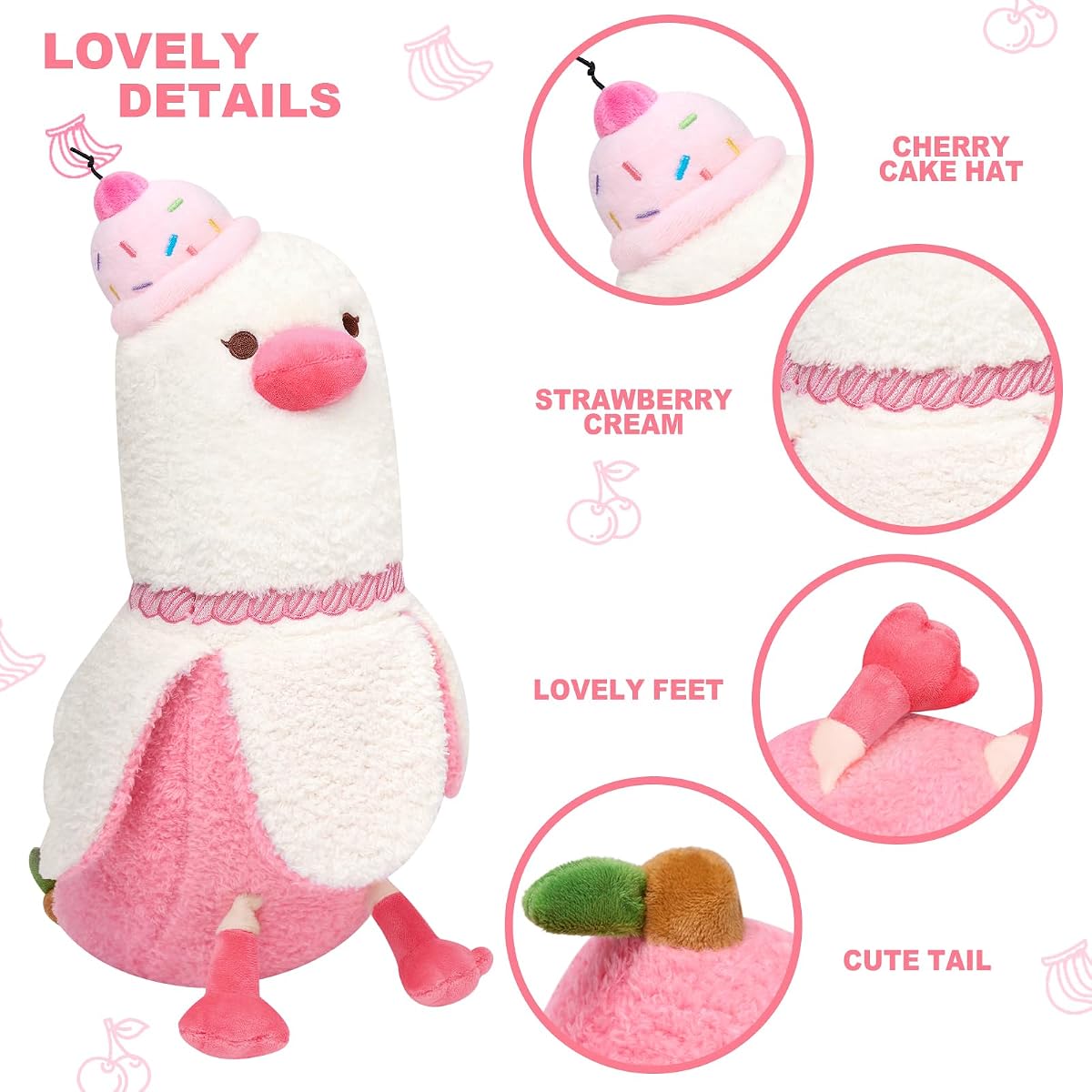 Banana Duck Plush Pillow with Cherry Cake Hat Dessert — 19.7" — view 4