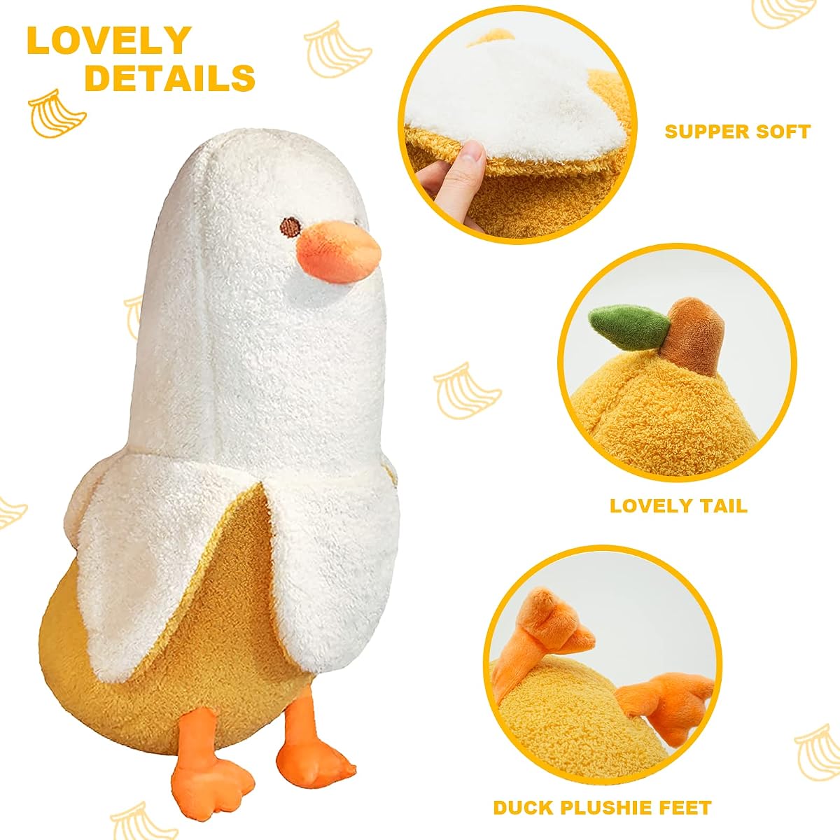 Banana Duck Hugging Plush Pillow Duck — White 19.7" — view 4