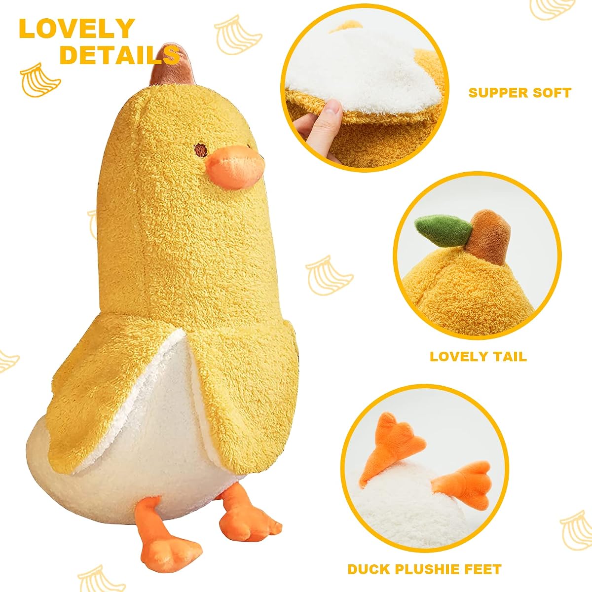 Banana Duck Hugging Plush Pillow Duck — Yellow 19.7" — view 4
