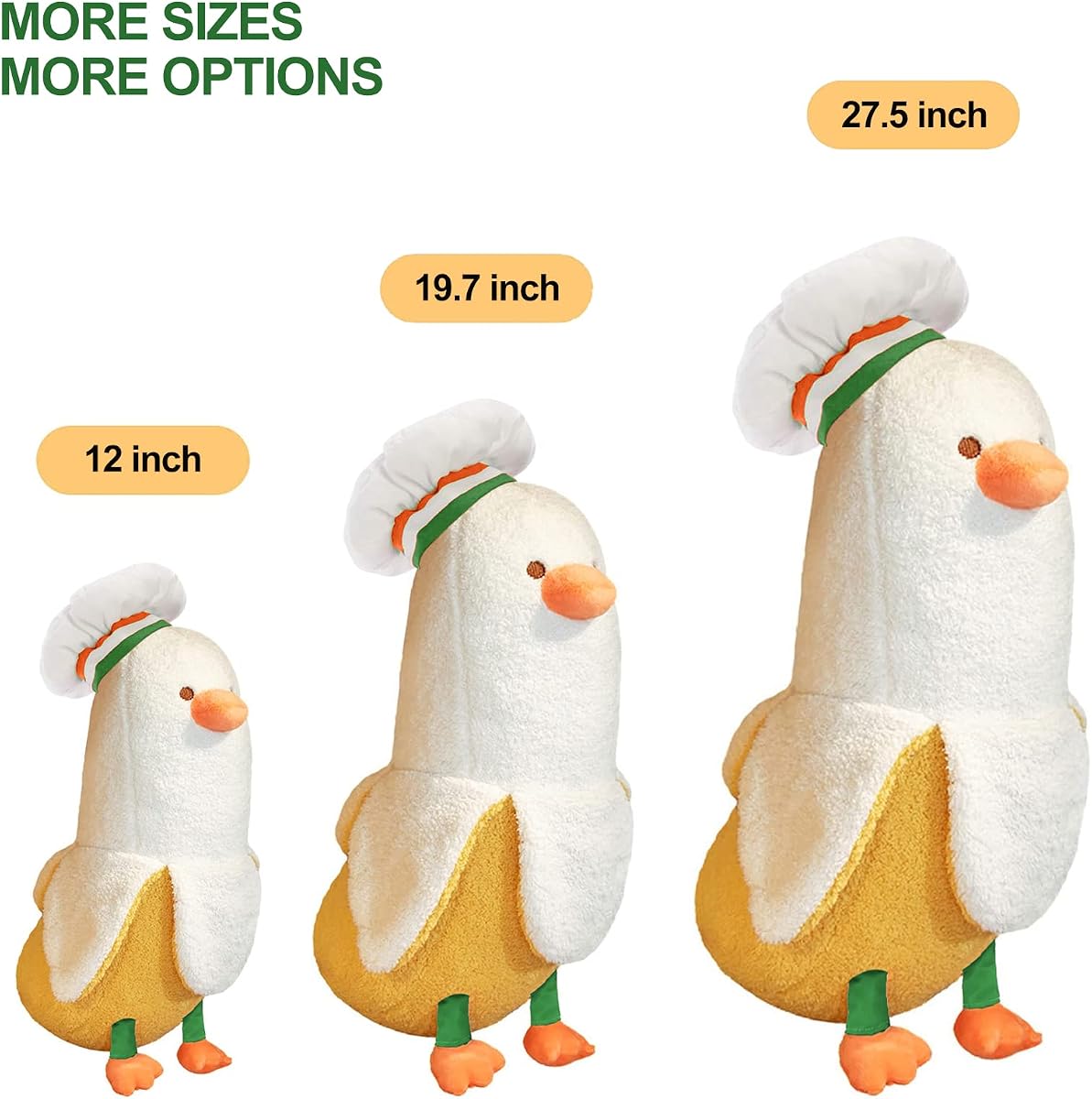Banana Duck Long Banana Chef Duck Plush Pillow — White 19.7" — view 4