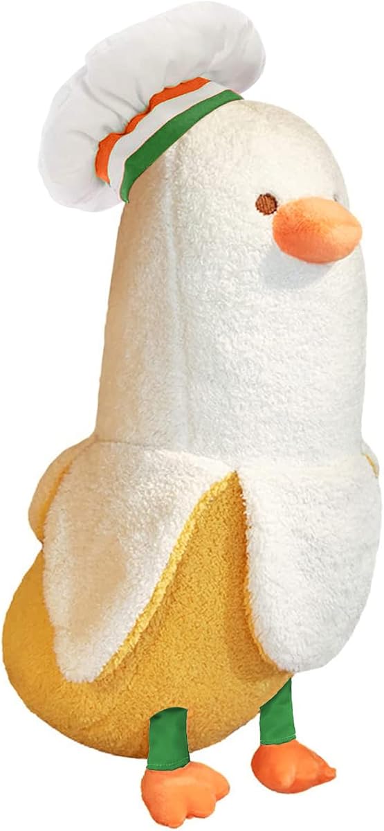 Banana Duck Long Banana Chef Duck Plush Pillow — White 27.5" — view 2