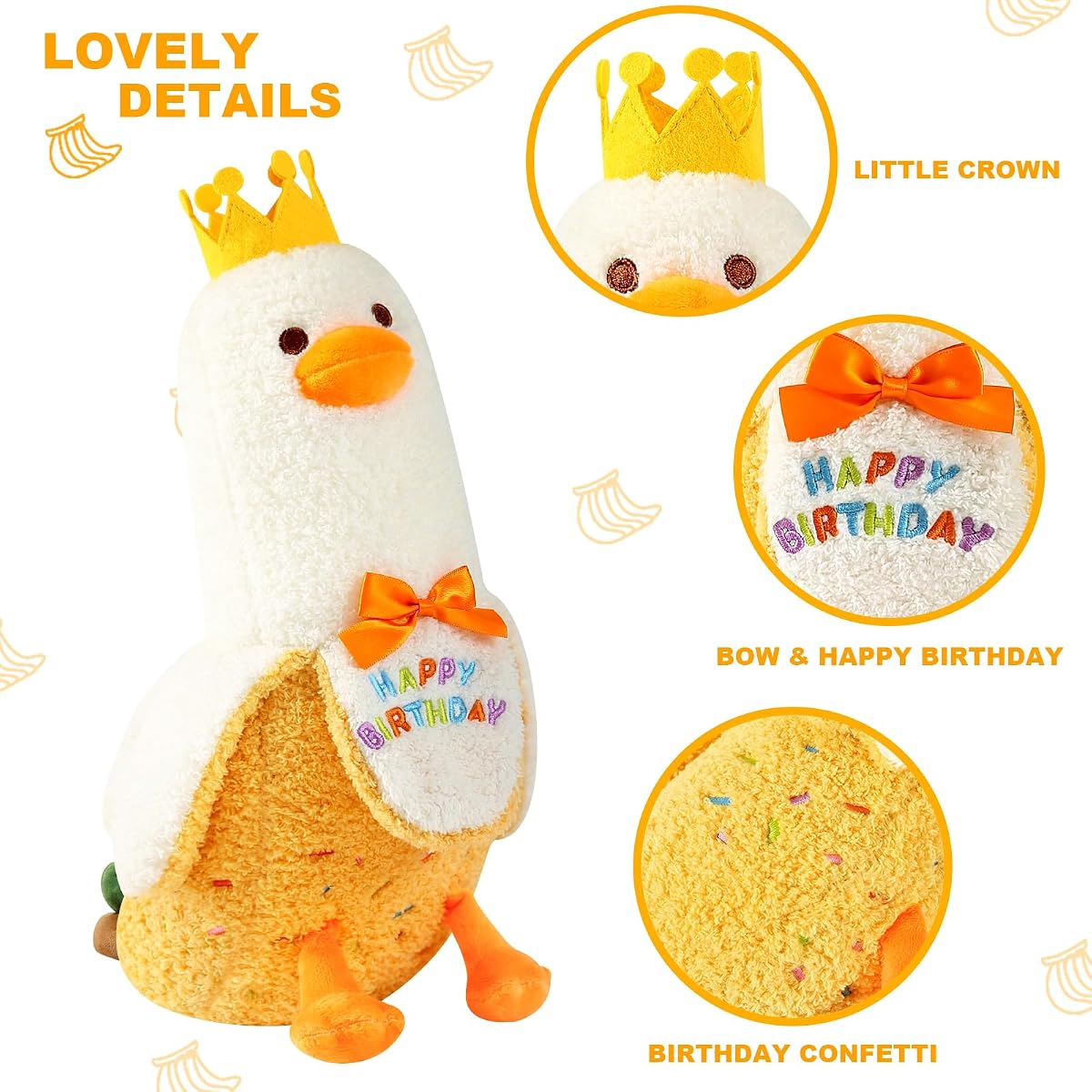 Banana Duck Plush Pillow with Party Crown Banana Duck for — 12" — view 4