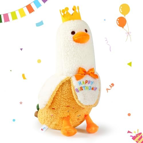Banana Duck Plush Pillow with Party Crown Banana Duck for — 19.7"