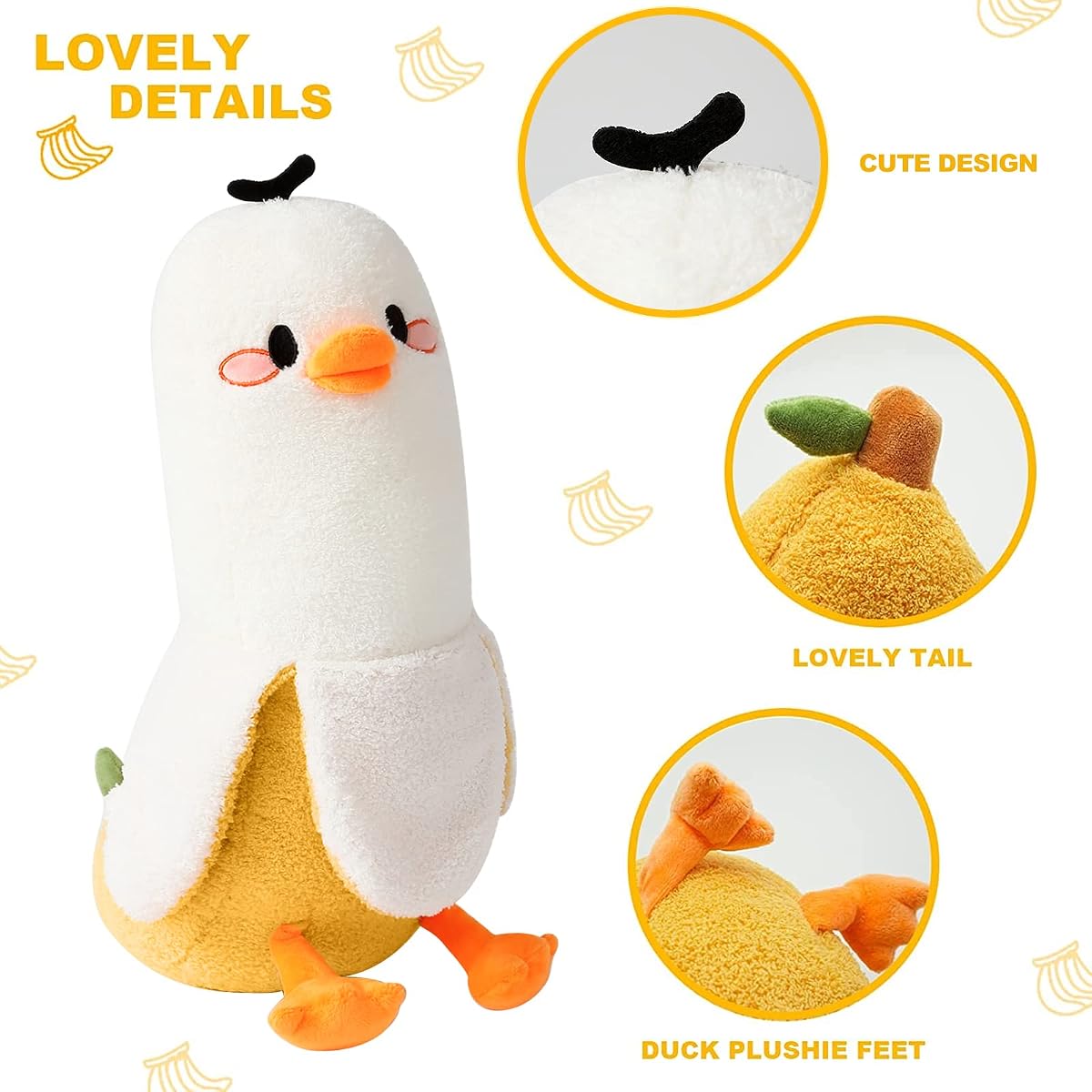 Banana Duck Plush Pillow Duck Banana — White 19.7" — view 3