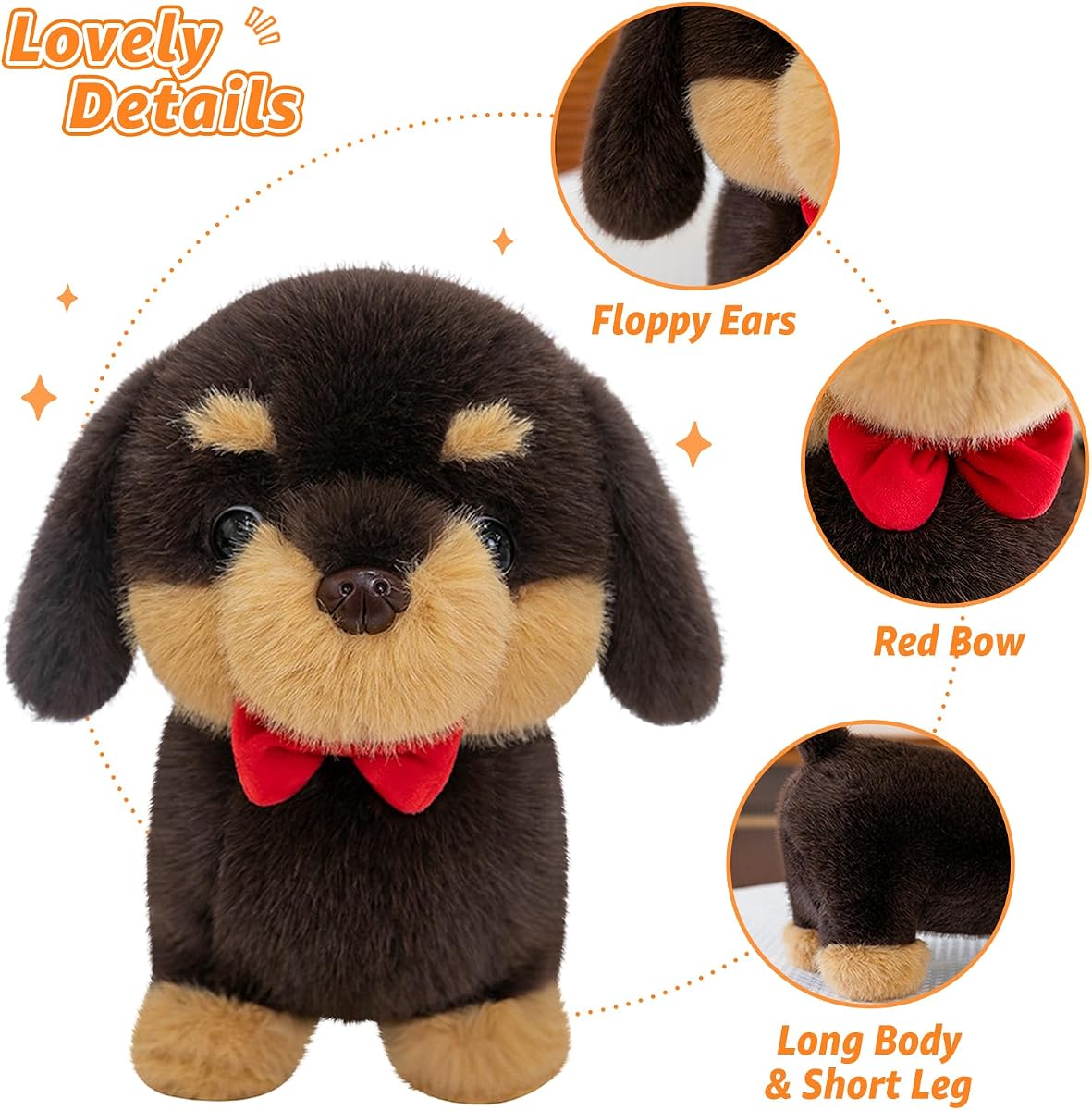 Dachshund Dog with Red Bow Wiener Puppy Plush — 12" — view 3