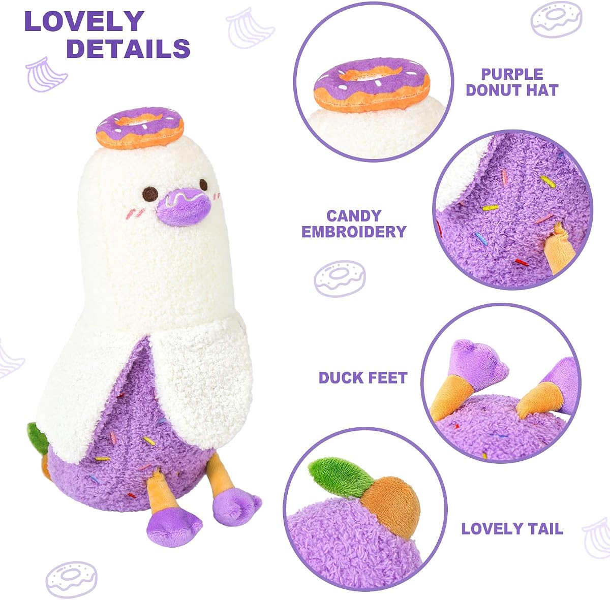 Donut Banana Duck Plush Pillow with Candy Body Dessert — 19.7" — view 4