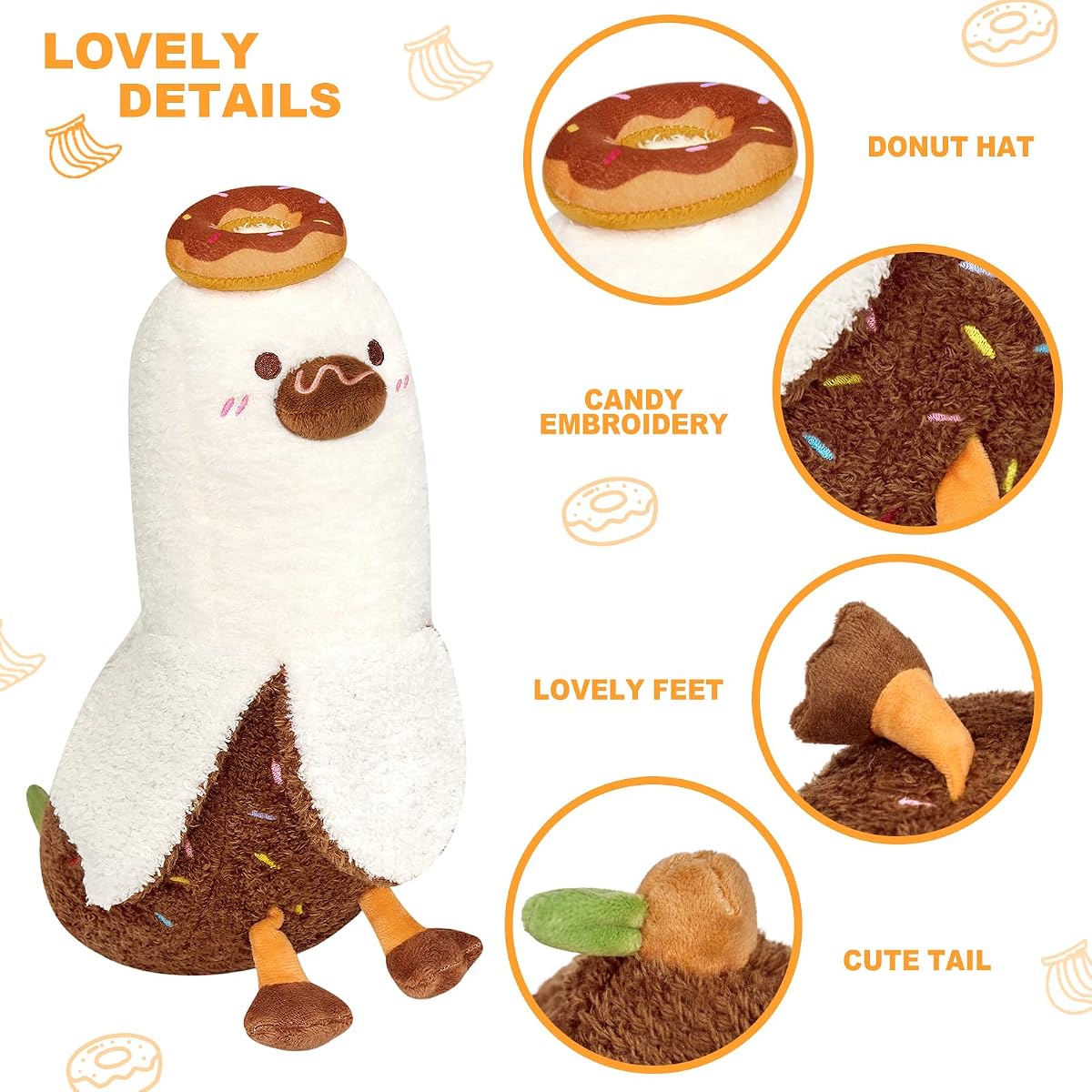 Donut Banana Duck Plush Pillow with Chocolate Body Doughnut Banana Duck — 12" — view 4