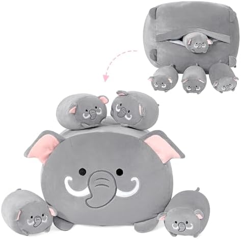 Elephant 1 Mommy with 4 Babies Inside, 5 Pieces Set Plush — 15.7"