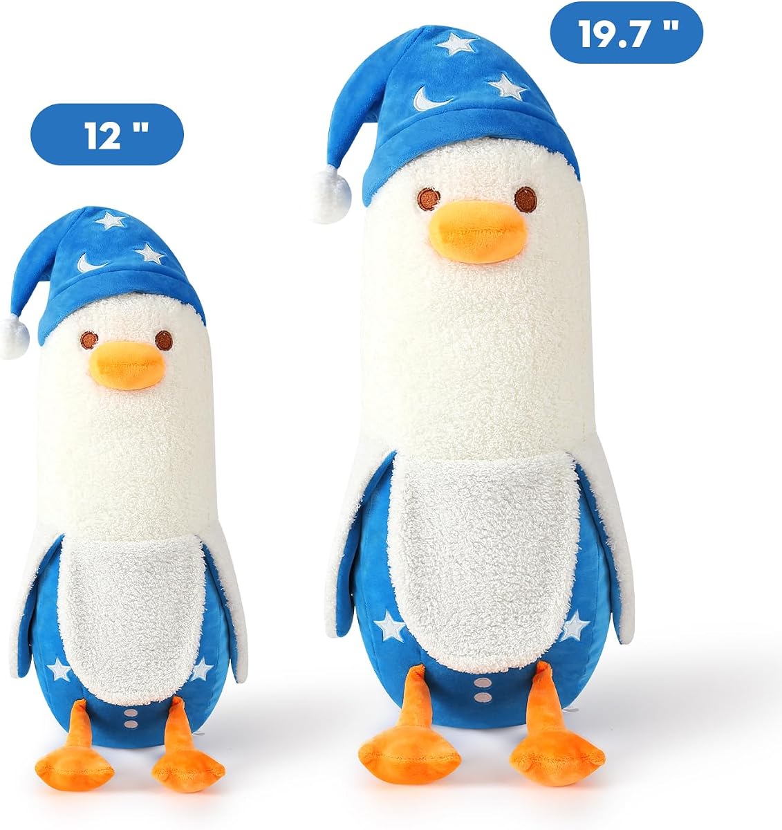 Long Banana Duck Plush Pillow Duck with Nightcap Duck — White And Blue 12" — view 3