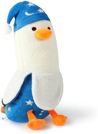 Long Banana Duck Plush Pillow Duck with Nightcap Duck — White And Blue 12"
