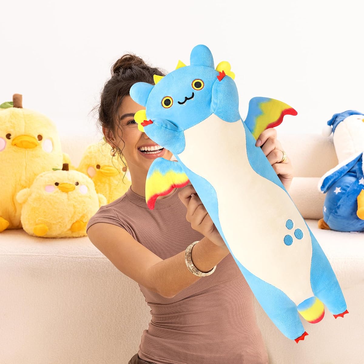 Long Dragon Cat Plush Pillow Dragon Cat — Blue 19.6" — view 4