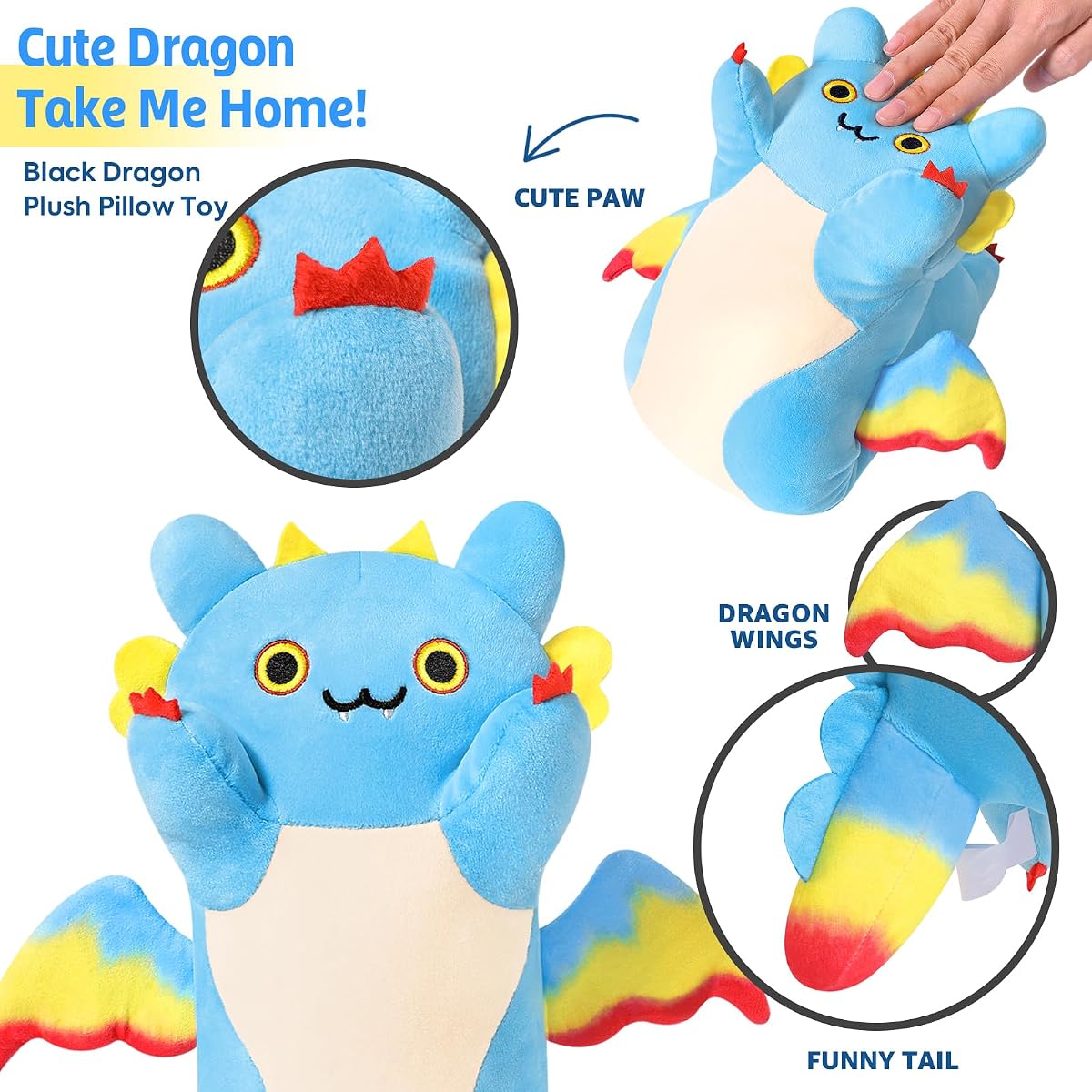 Long Dragon Cat Plush Pillow Dragon Cat — Blue 19.6" — view 5