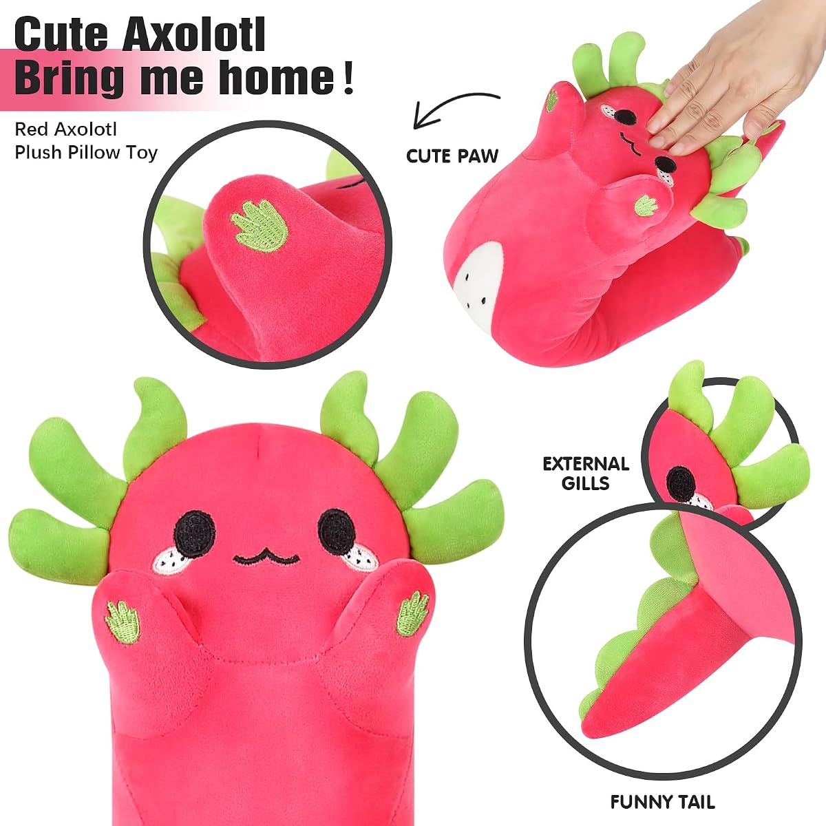 Long Dragon Fruit Axolotl Kawaii Pitaya Axolotl Plush Pillow — 19.6" — view 3