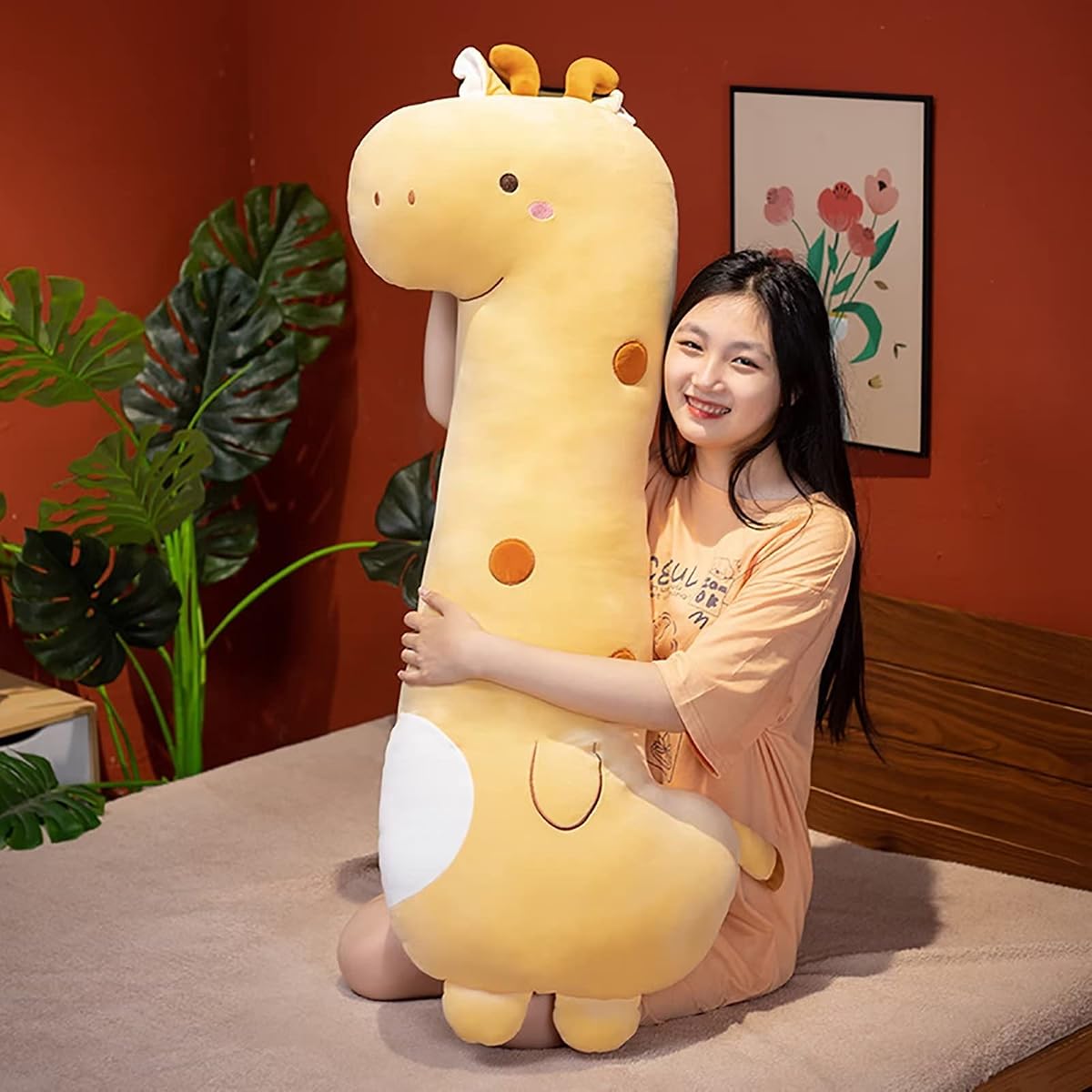 Long Giraffe Plush Pillow Kawaii Giraffe — Yellow 35.4" — view 3