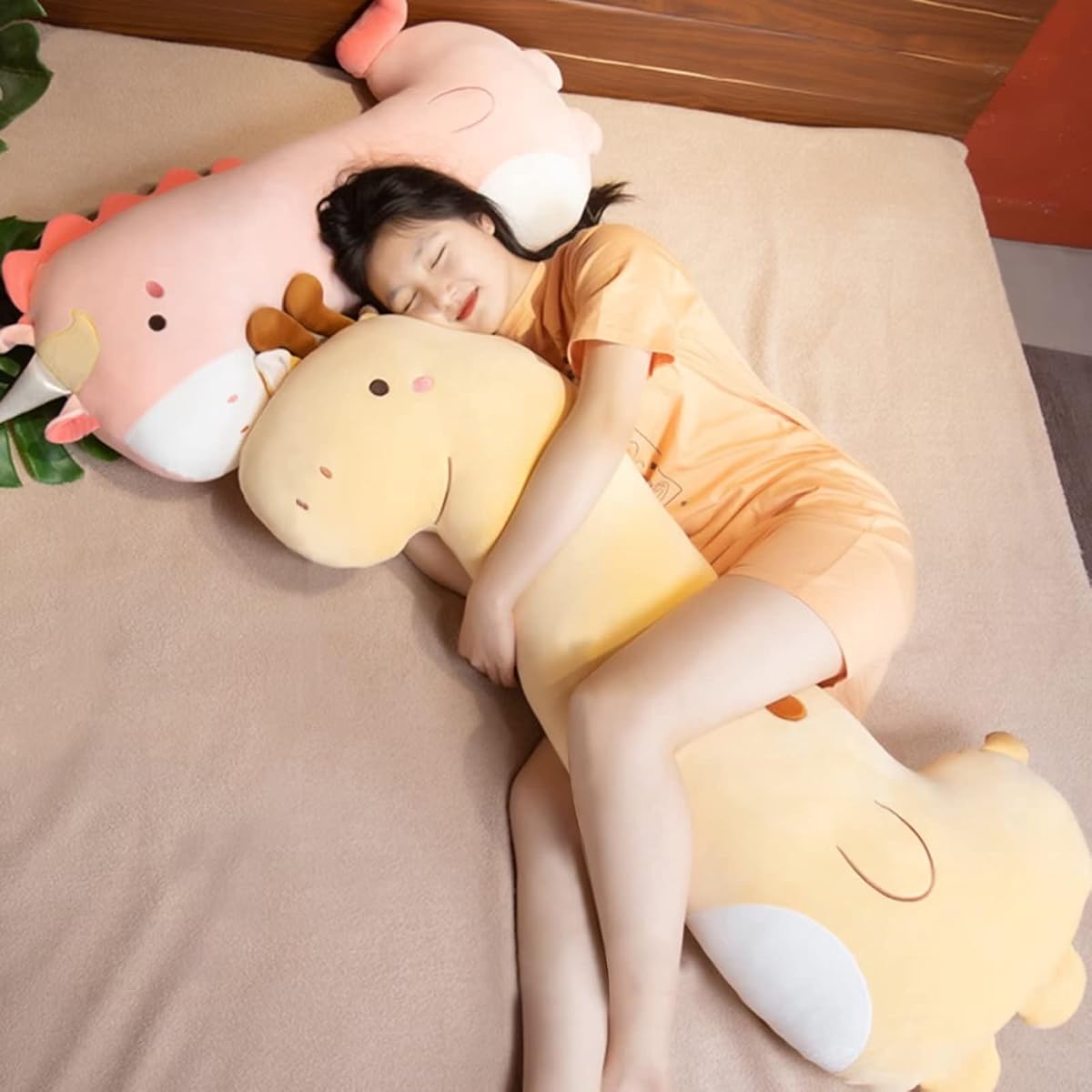 Long Giraffe Plush Pillow Kawaii Giraffe — Yellow 35.4" — view 4