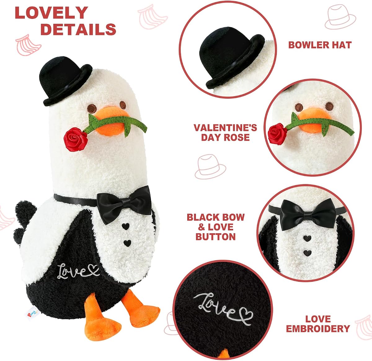 Love Banana Duck Plush Pillow with Rose Romantic Sweet — 12" — view 4