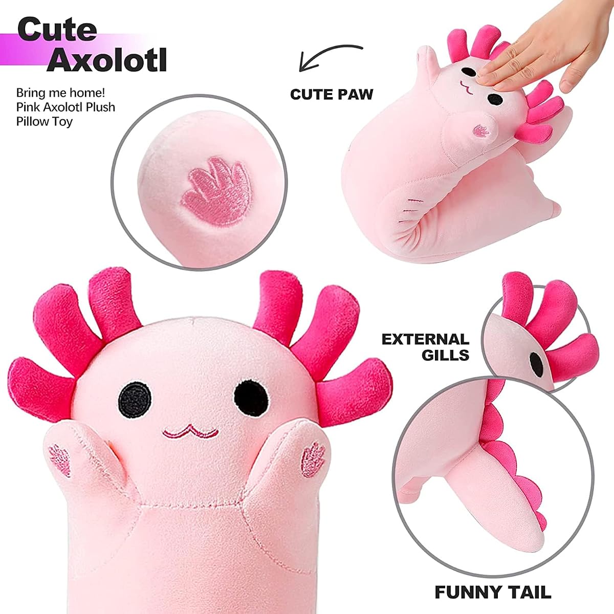 Pink Axolotl Plush Pillow Axolotl — 34" — view 4