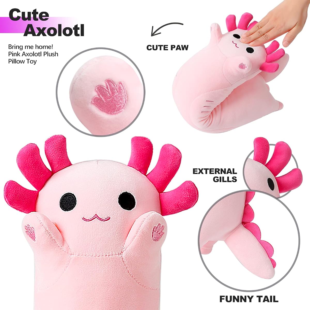Pink Long Axolotl Plush Pillow Axolotl — 19.6" — view 4