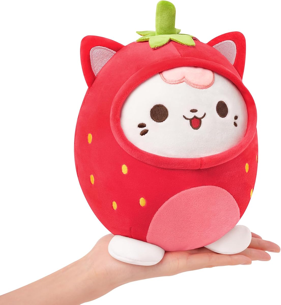 Strawberry Cat Plush Pillow Kitten Cat with Strawberry Outerwear — Red 8" — view 2